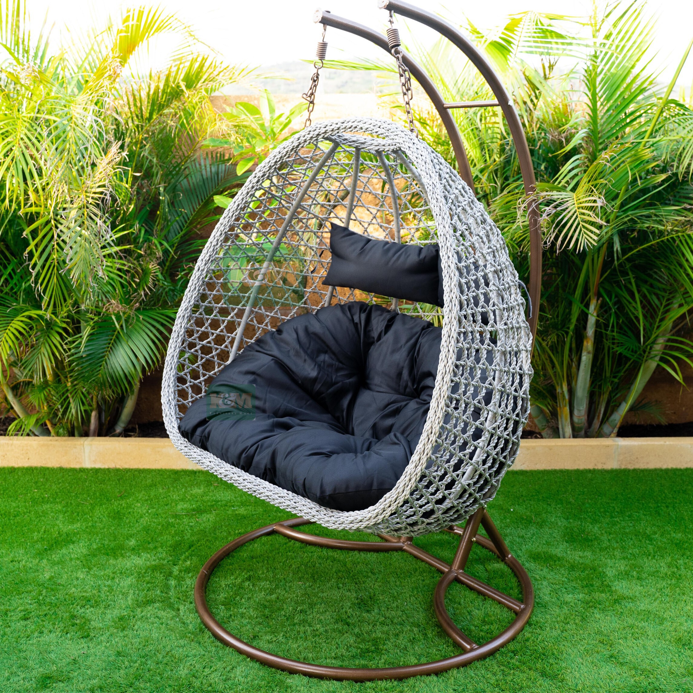 Egg Chair Two Seater Grey Rope KM507G K&M FURNITURE MART